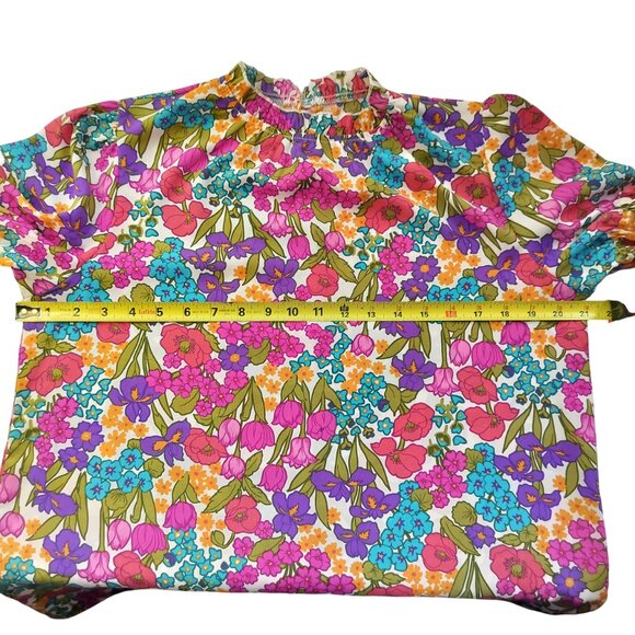 DAZIGN BLOUSE Short Sleeve White Floral Large Spring Flowy Romantic Office Core - Picture 6 of 9